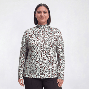 Plus Size Hasting & Smith Long Sleeve Mock Neck Fox Tee